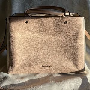 Kate Spade two tone Satchel. Pebbled leather with gold logo with jacquard lining